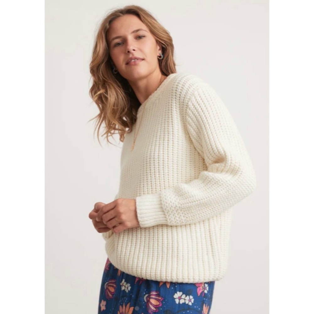 Marine Layer White Ribbed Oversized Crewneck Sweater in Ivory M